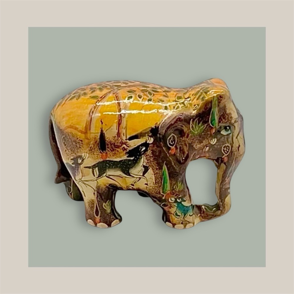 Artisan Kashmir Wood & Paper Mâché Mini Elephant Figurine